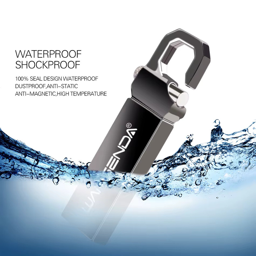 WANSENDA Wasserdichter USB-Flash-Laufwerk aus Metall in Grau, tragbarer USB 2.0 Speicherstick - Bild 3