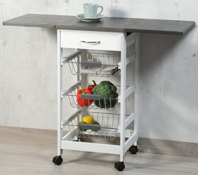 Kesper Küchenwagen mit 2 ausklappbaren Arbeitsplatten in Weiß/Grau - Bild 2