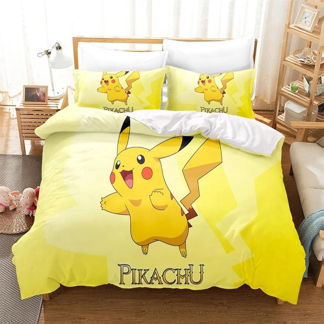 Pokemon Pikachu 3D Bettwäsche-Set aus Mikrofaser in Gelb, bestehend aus Bettbezug und Kissenbezügen, B/T/H: 200 x 230 cm - Bild 1