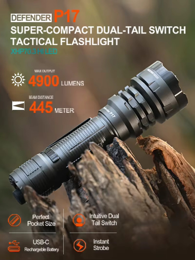 ACEBEAM P17 HI Taktische Taschenlampe mit Cree XHP70.3 LED, 4900 Lumen und 445m Reichweite, Dual Tail Schalter - Bild 5