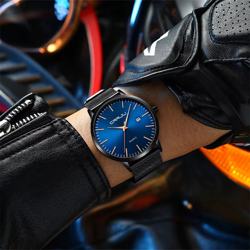 CRRJU Armbanduhr, Quarz, Schwarz, Milanaise, Herren - Bild 4