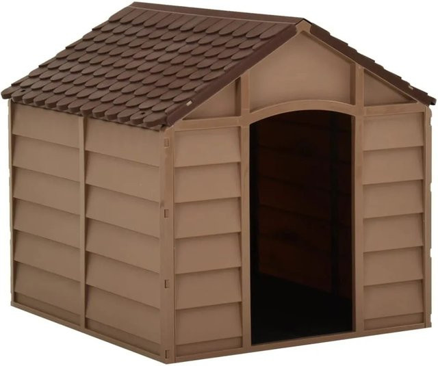 vidaXL Hundehütte aus Kunststoff in Braun, wetterfestes Hundehaus für den Garten, B/T/H: 71 x 71,5 x 68 cm - Bild 1