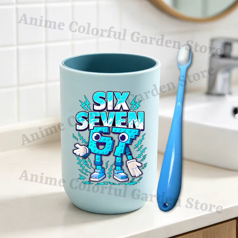 2er-Set Potdemiel Zahnbürstenbecher Steal A Brainrot mit Cartoon-Aufdruck in Blau - Bild 1