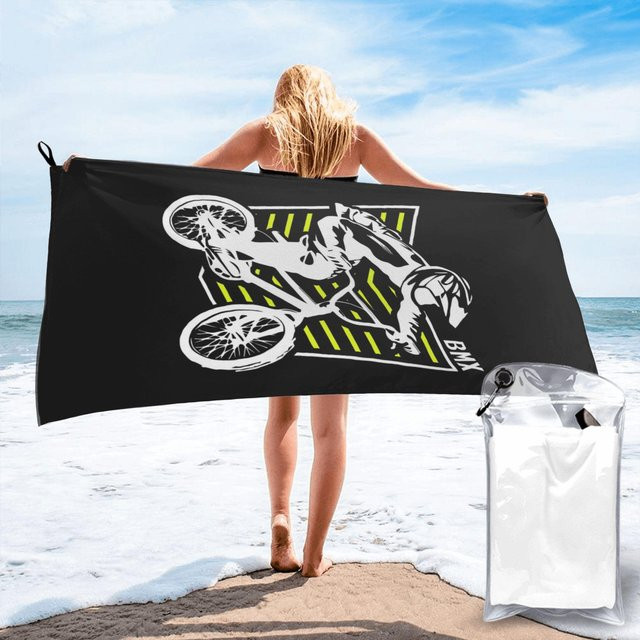 JMG Household Supplies Retro BMX Strandtuch aus Mikrofaser in Schwarz, B/B: 80 x 160 cm - Bild 1
