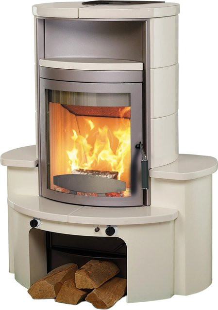 Hark Avenso GT ECOplus Kaminofen mit Ofenkacheln in Cremeweiß, 6 kW mit Automatik - Bild 1