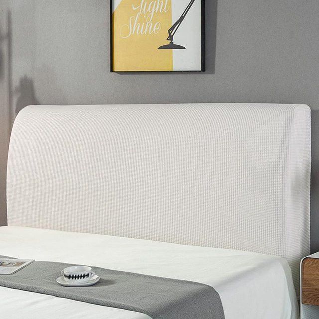 Elastischer Bettkopfbezug von FebEr in Weiß, waschbarer Kopfteil-Schutz aus Samt und Polyester mit Stretch-Funktion, Breite: 200 cm - Bild 1