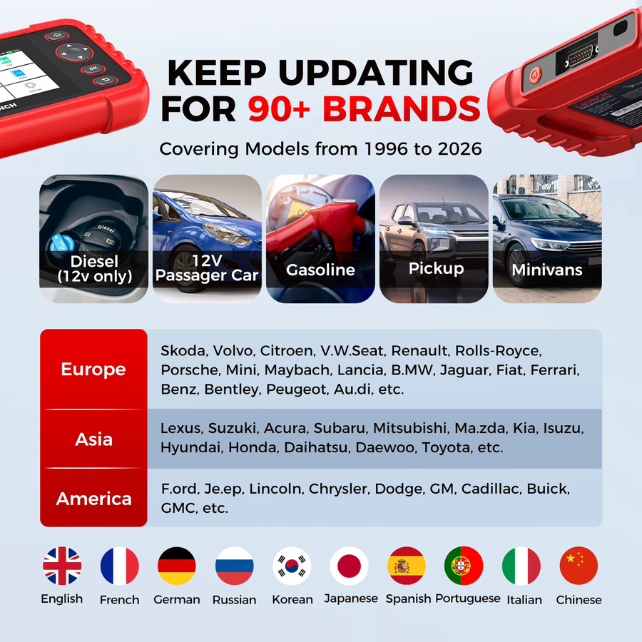 LAUNCH CRP123X V3.0 OBD2 Scanner Professionelles Diagnosegerät in Rot für alle Fahrzeuge mit 4-System-Diagnose sowie EPB, DPF, Öl-Reset, SAS und BMS Test - Bild 7