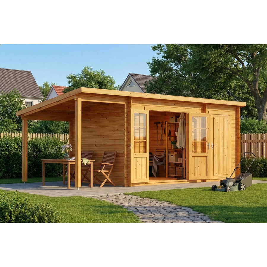Alpholz Gartenhaus Maria-28 Natur mit Schleppdach, B/T: 450 x 250 cm plus 150 cm Zusatzbreite, imprägniert - Bild 2
