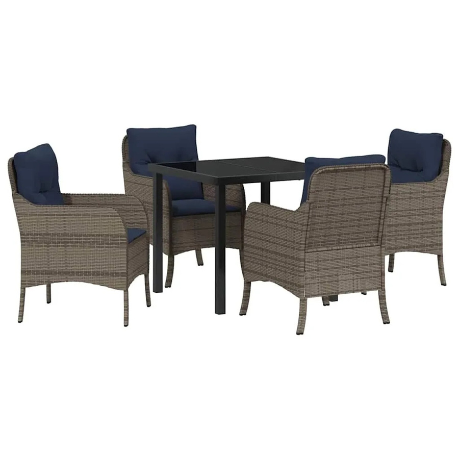 vidaXL Garten Essgruppe 5-teilig aus Poly-Rattan in Grau mit Kissen und Sicherheitstischplatte - Bild 2