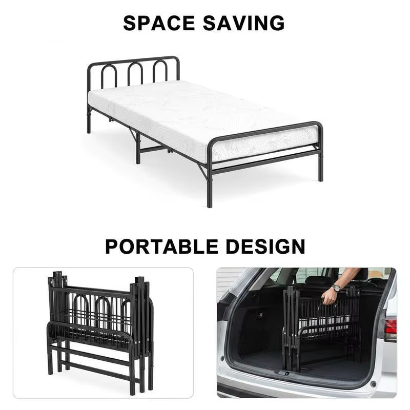 Klappbares Gästebett mit Matratze, Kopfteil und Fußteil aus schwarzem Metall in modernem Design - Bild 3