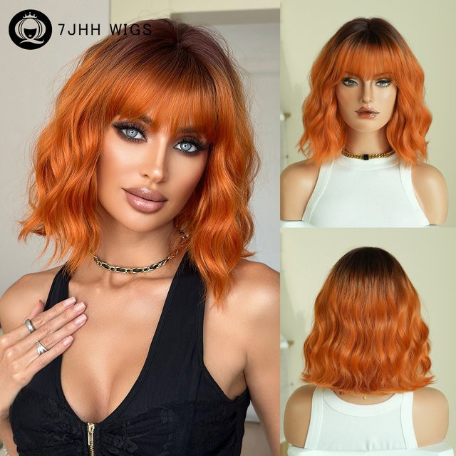 7JHH WIGS Wasserwellen Bob-Perücke, Orange, Damen - Bild 1