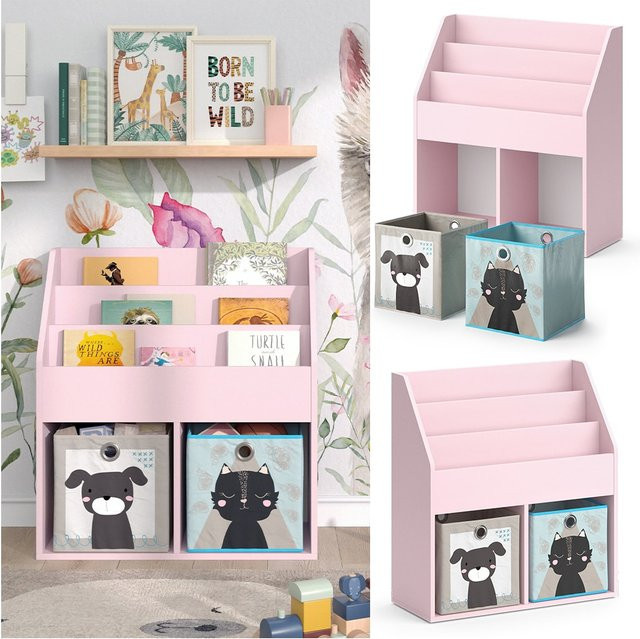 Vicco Kinderbücherregal Luigi Kinderzimmerregal in Pink mit Faltboxen, B: 72 cm, H: 79 cm - Bild 1