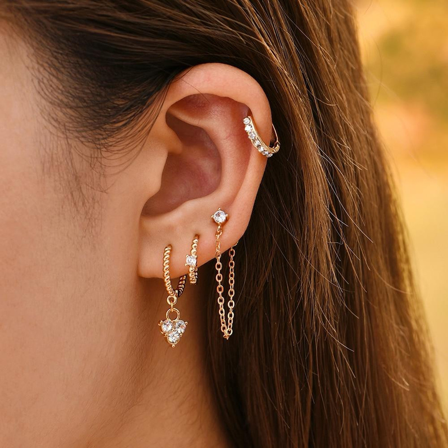 YIRAN Jewelry Creolen Set, Gold, Zirkonia, Kristall, Perle, Damen - Bild 1