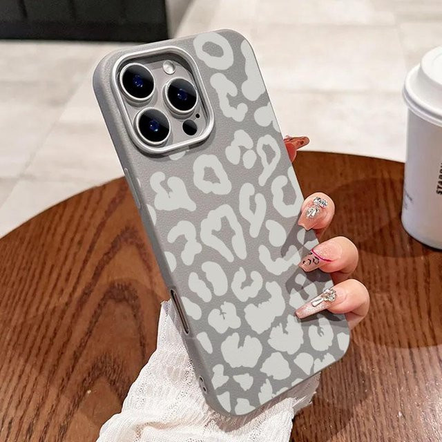 Handyhülle mit Leopardenmuster und Litschi-Design für Samsung Galaxy Modelle in Grau - Bild 1