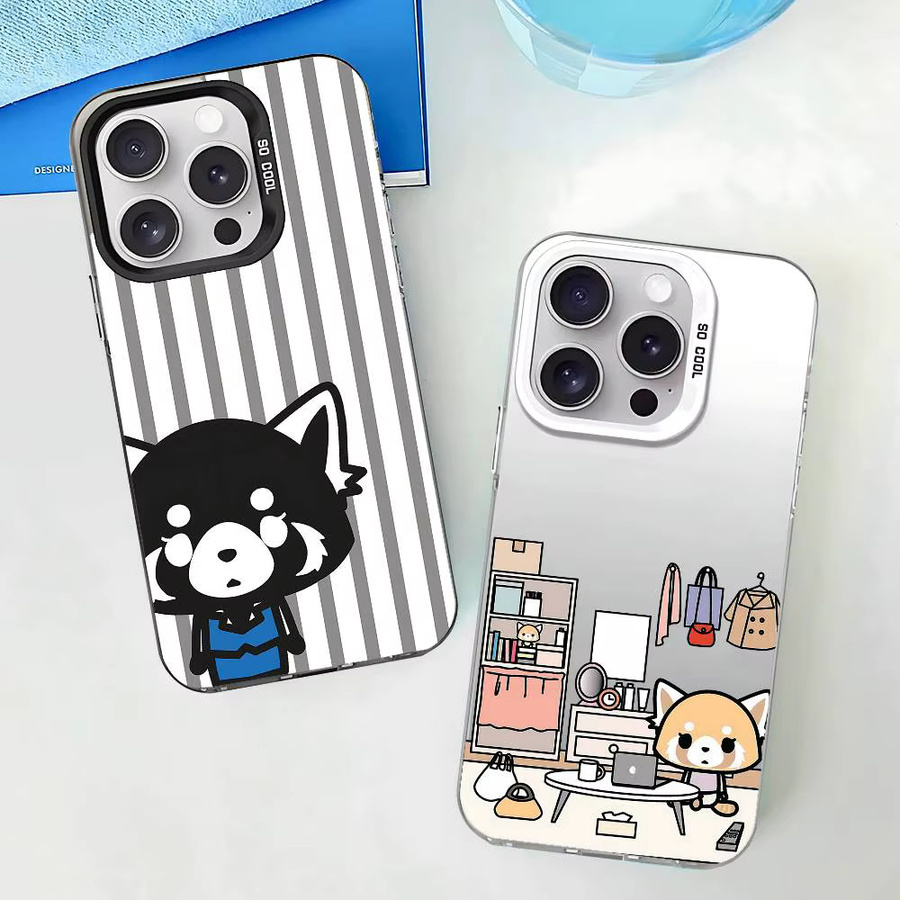 Mesuca Aggretsuko Handyhülle für iPhone 11 bis 17 Pro Max Plus, stoßfeste Rückseite, Farbe Silber/Multicolor - Bild 3