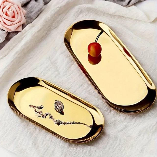 Kitchya Dessertteller aus Edelstahl in Gold, ovales Tablett für Obst, Nüsse oder Kuchen - Bild 1