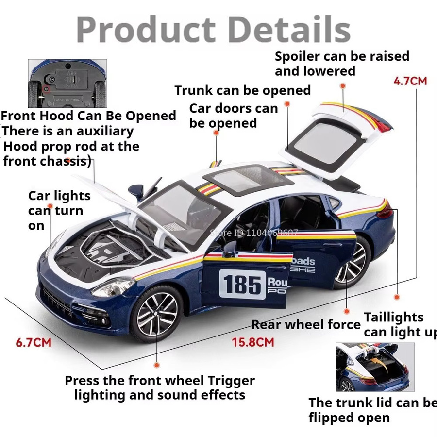 MAKEDA Panamera Macan Modellspielzeug, Miniaturautos, 1:32, Metall, Licht und Sound, Rot - Bild 2