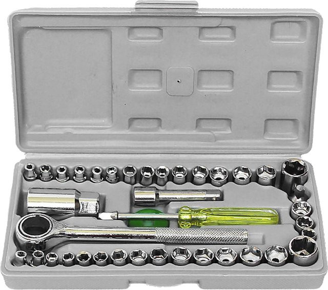 Meterk 40-teiliger Schraubenschlüssel- und Steckschlüsselsatz aus Carbon Steel in Silber mit 1/4 Zoll und 3/8 Zoll Antrieb, metrisch und SAE - Bild 1