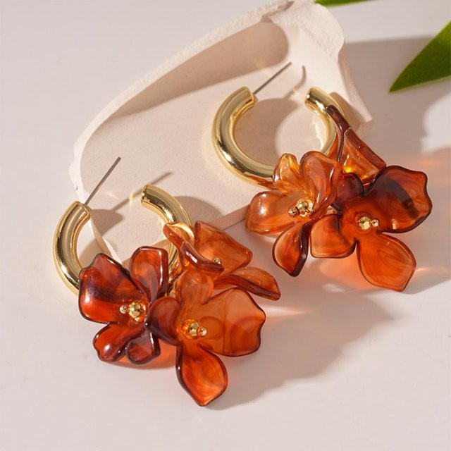 BigBee Creolen Acryl, Blumen, orange, Damen - Bild 1