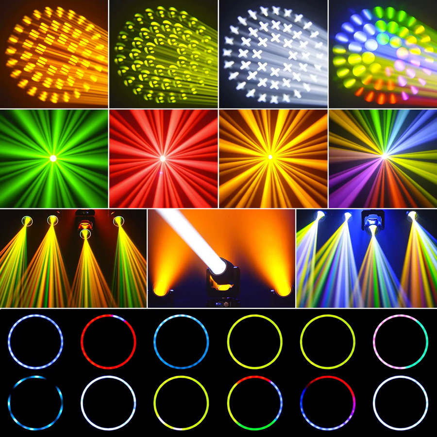 Yiflamefly 2er Set Mini Beam Moving Head Lights mit Ring, 230W LED Bühnenbeleuchtung, RGBW, 14 Gobos, 13 Farben und Regenbogeneffekt, Schwarz - Bild 2