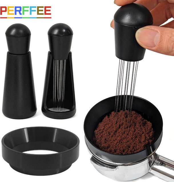 PERFFEE Espresso Kaffeerührer WDT Verteilungswerkzeug mit Edelstahlnadeln in Schwarz - Bild 1