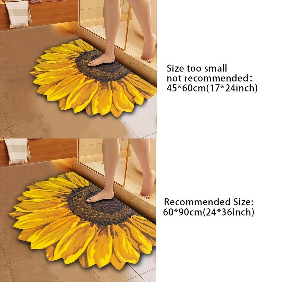 YC Direct Badematte Sonnenblumen Gelb, rutschfeste und schnelltrocknende florale Duschmatte, B/B: 60 x 90 cm - Bild 2