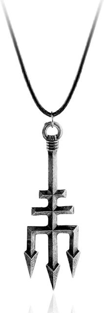 TAKARA TOMY Halskette, Dreizack, Lederband, Edelstahl, Silber, Unisex - Bild 1