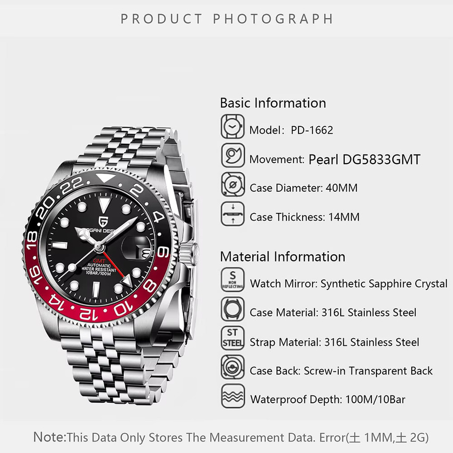 PAGANI DESIGN Armbanduhr GMT, Automatik, Edelstahl, 40 mm, Herren - Bild 6