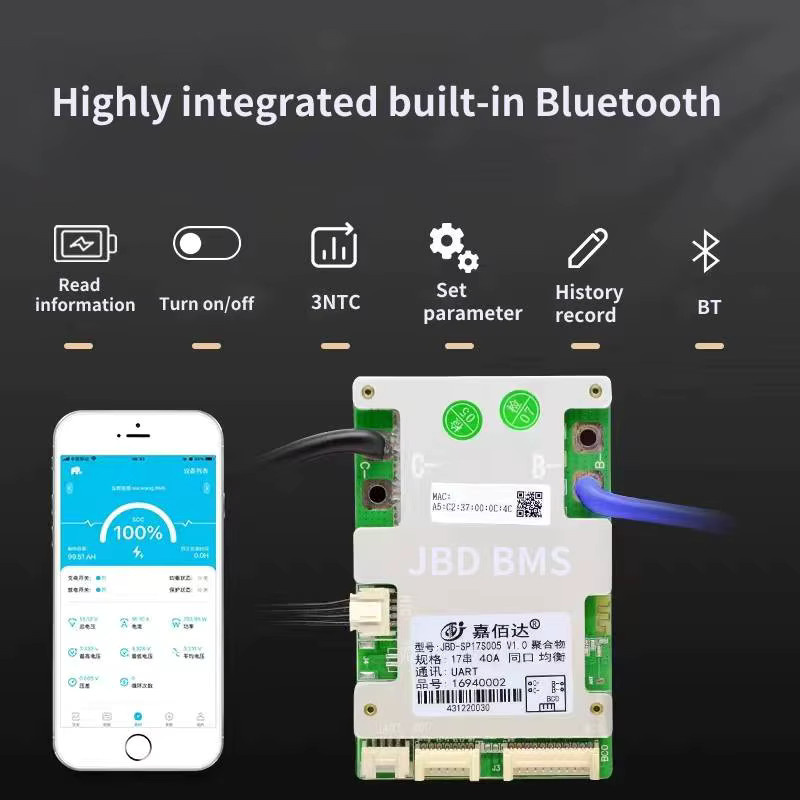 JBD Bluetooth Smart BMS Batteriemanagementsystem für Li-Ion und LiFePO4 Akkus, 10S bis 17S, Farbe: Grün - Bild 3