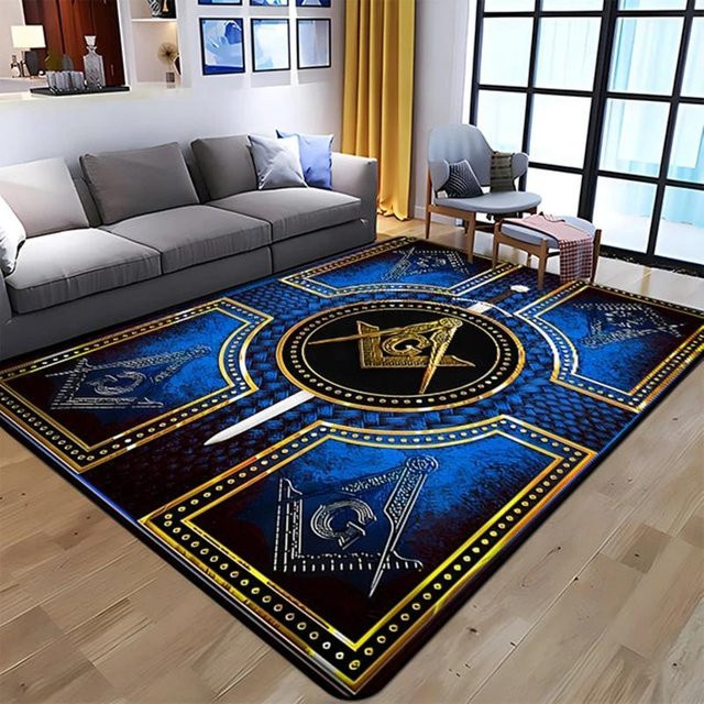 Rutschfester Freimaurer Teppich von Wucifang Jewelry, blau, Rechteckige Bodenmatte aus Polyester für Wohnzimmer, Schlafzimmer oder Badezimmer, B/T: 80 x 120 cm - Bild 1