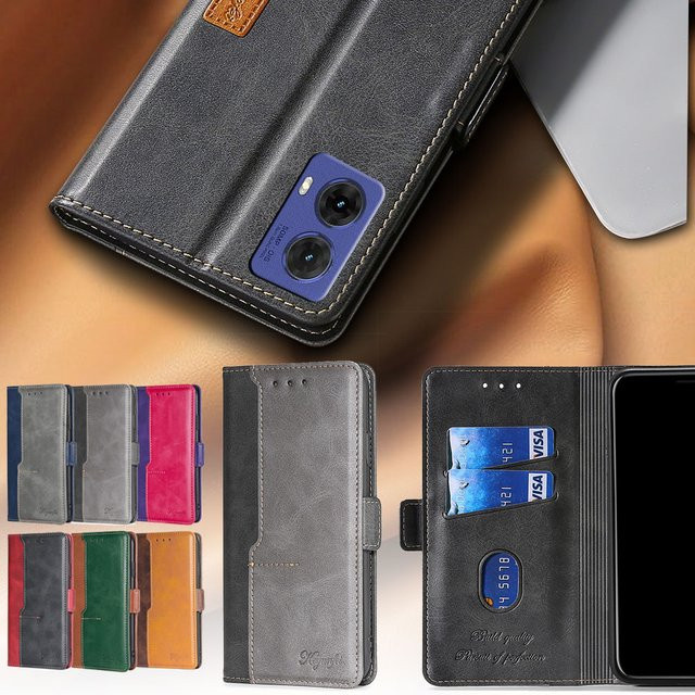 Business PU Leder Flip Book Case für Motorola E14 G64 G64Y G85 G54 Moto G Power G Play G 5G 2024 Schutzhülle mit Kartenhalter in Braun - Bild 1
