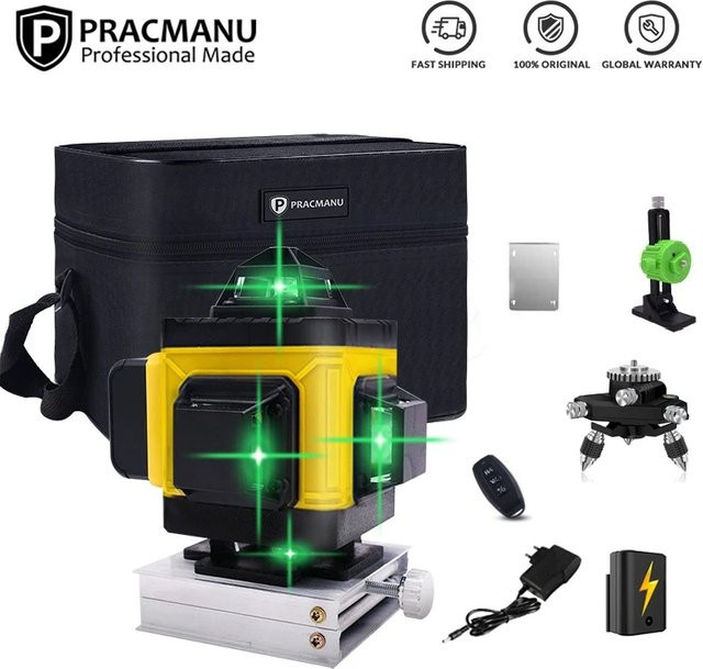 Pracmanu 16-Linien 4D Laser-Wasserwaage mit grünen Linien, 360 Grad selbstnivellierend mit Fernbedienung - Bild 1