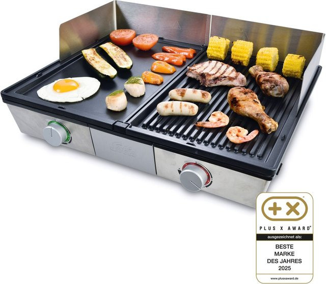 Solis Deli Grill Typ 7951 Tischgrill in Silber mit abnehmbaren geriffelten Grillplatten aus Edelstahl und zwei Heizsystemen - Bild 1