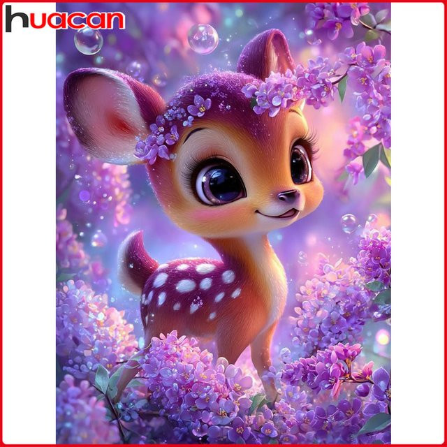Huacan 5D-Diamantgemälde Sika-Hirsch mit Blumen als Diamant-Mosaik Set in Mehrfarbig - Bild 1