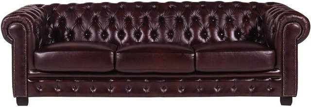 Vente-unique Chesterfield Sofa Brenton aus Leder in Bordeaux, Breite: 240 cm - Bild 1