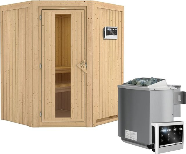Karibu Sauna LARIN Bio-Kombisauna aus Espe und Fichte mit 9,0 kW Bio-Ofen, externem Steuergerät und Energiespartür, B/T/H: 151 x 151 x 198 cm - Bild 1
