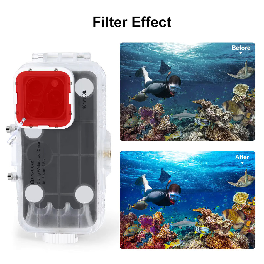 PULUZ Wasserdichte Tauchhülle für iPhone 16 Pro und iPhone 16 Pro Max, transparentes Unterwassergehäuse bis 40 m Tiefe - Bild 6
