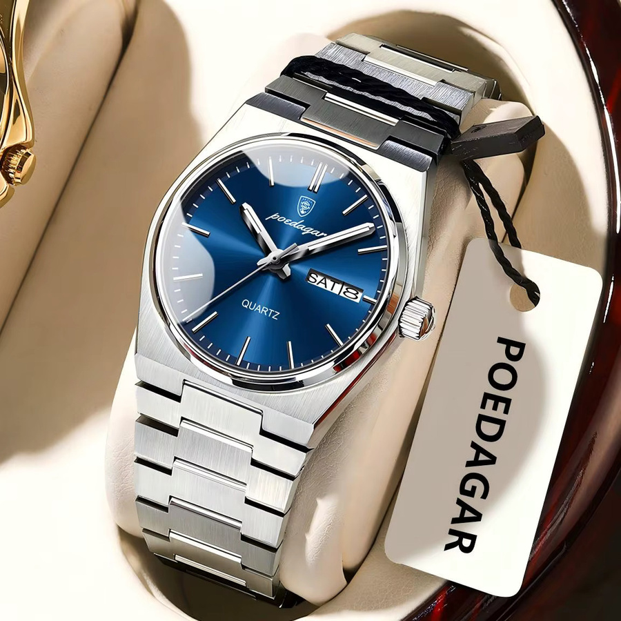 POEDAGAR Armbanduhr Quarz, Edelstahl, Blau, Damen - Bild 2