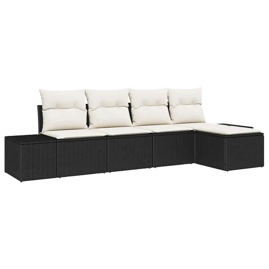 vidaXL Garten-Sofa-Set aus Poly-Rattan in L-Form mit 5 Teilen, Schwarz und Beige, inklusive Kissen und Ottoman - Bild 2