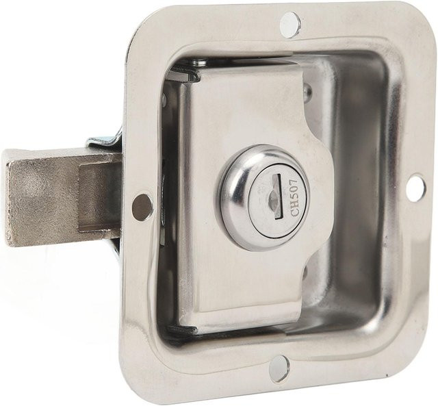 KaiSai Werkzeugkisten-Griffriegel aus 304 Edelstahl mit 2 Schlüsseln, Einbau-Modell, grau/silber, spiegelpoliert - Bild 1