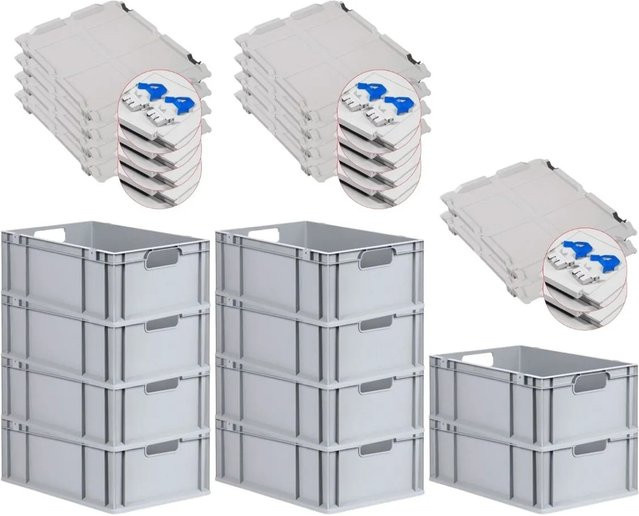 PROREGAL Spar Set 10x Eurobox Nextgen Economy mit Scharnierdeckel und blauen Schiebeschnappverschlüssen, Farbe: Blau, H x B x T: 22 x 40 x 60 cm, 44 Liter - Bild 1