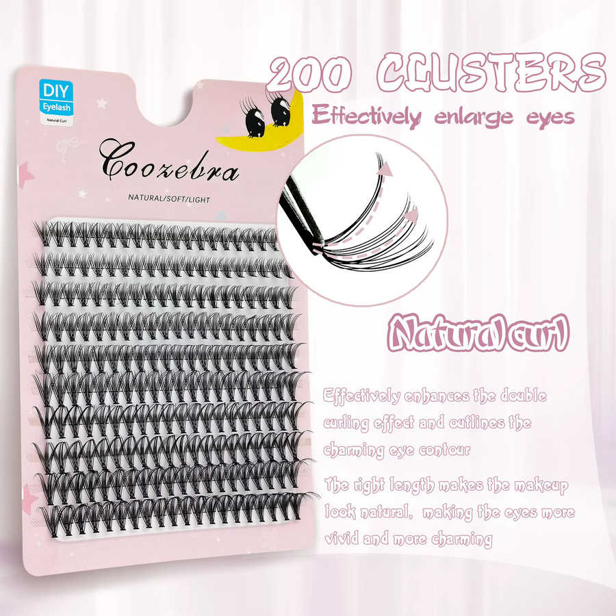 200 Cluster DIY-Wimpern, 9–16 mm, D-Curl, natürlich, Unisex - Bild 2