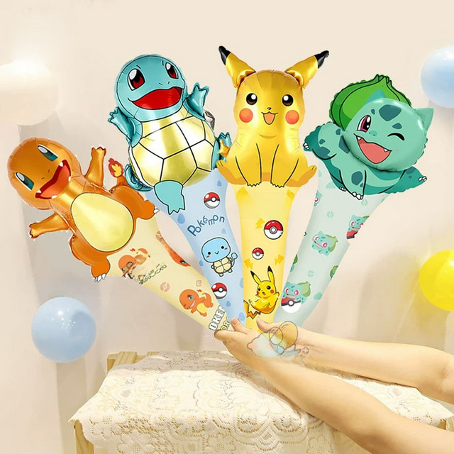 12 Stück Pikachu Cartoon Folienballons von Potdemiel für Kindergeburtstag und Babyparty als Deko-Zubehör mit Handstab - Bild 1