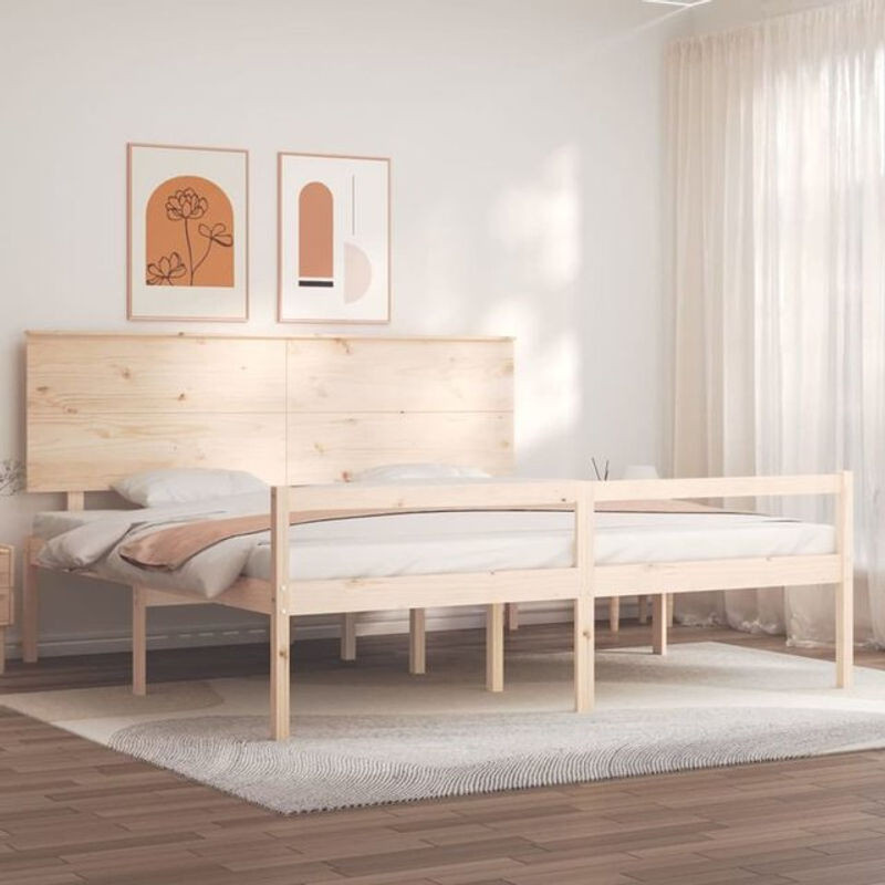 vidaxl Seniorenbett aus Massivholz Kiefer mit Kopfteil, Braun, B: 200 cm, T: 200 cm, H: 82,5 cm - Bild 1