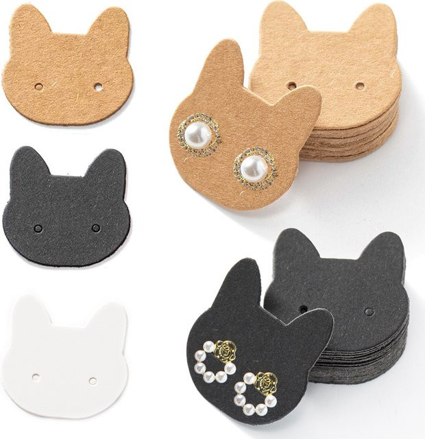50 Stück Ohrring Display Karten in Katzenohren-Design aus Papier für Schmuckverpackungen in Weiß, Schwarz und Multicolour - Bild 1