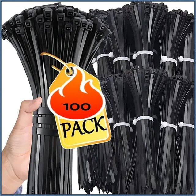 100 Stück selbstsichernde Nylon-Kabelbinder in Schwarz, wiederverwendbare Kunststoff-Kabelbinder zum Verstellen und Befestigen - Bild 1