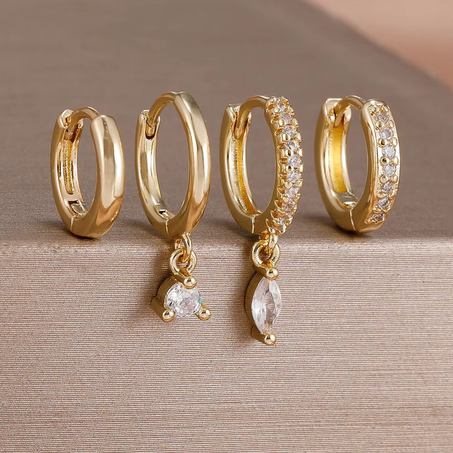 Yuedane Creolen-Set, 14 Karat vergoldet, Zirkonia, Damen - Bild 2
