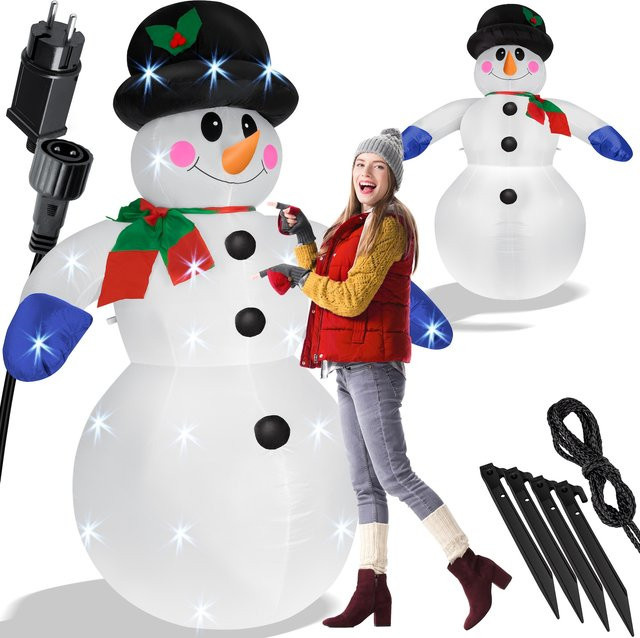 KESSER Aufblasbarer Schneemann XXL mit LED-Beleuchtung, Farbe: Weiß, Höhe: 240 cm, Witterungsbeständige Weihnachtsdekoration für Innen und Außen - Bild 1