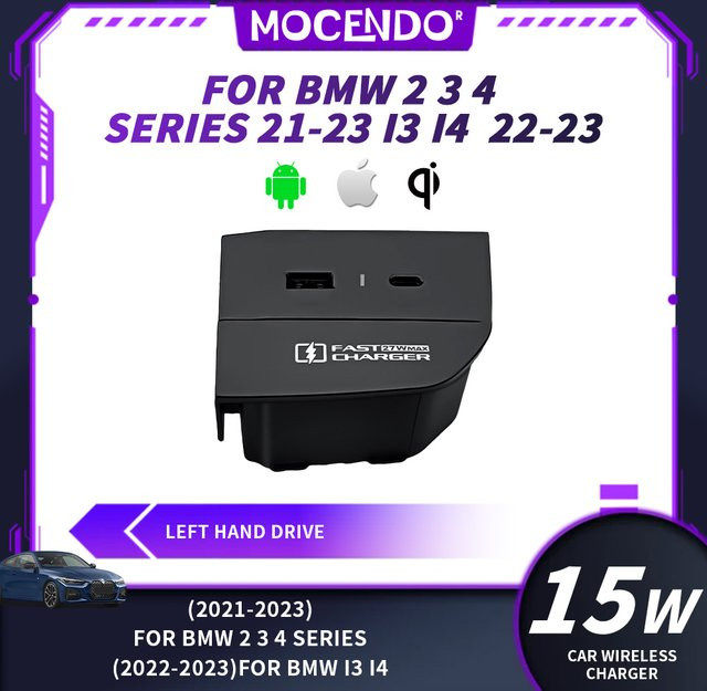 MOCENDO USB-C Telefon Ladehalterung für BMW 2er 3er 4er Serie i3 i4, 27W Auto Ladegerät in Schwarz - Bild 1