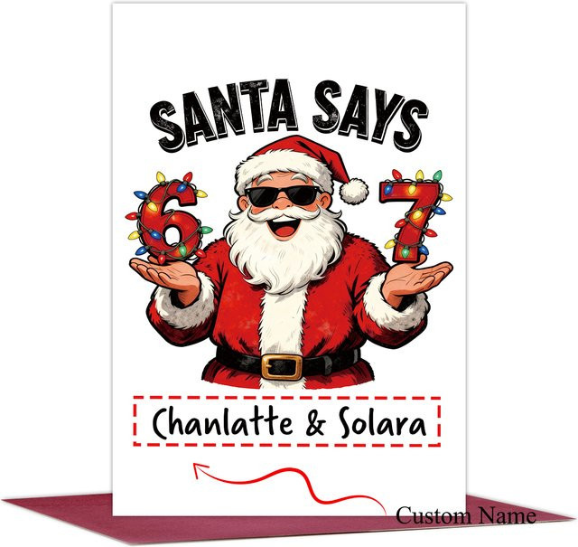 Weihnachtsgrußkarte mit individuellem Namen und lustigem Meme-Design in Mehrfarbig, innen leer für deine persönlichen Notizen - Bild 1